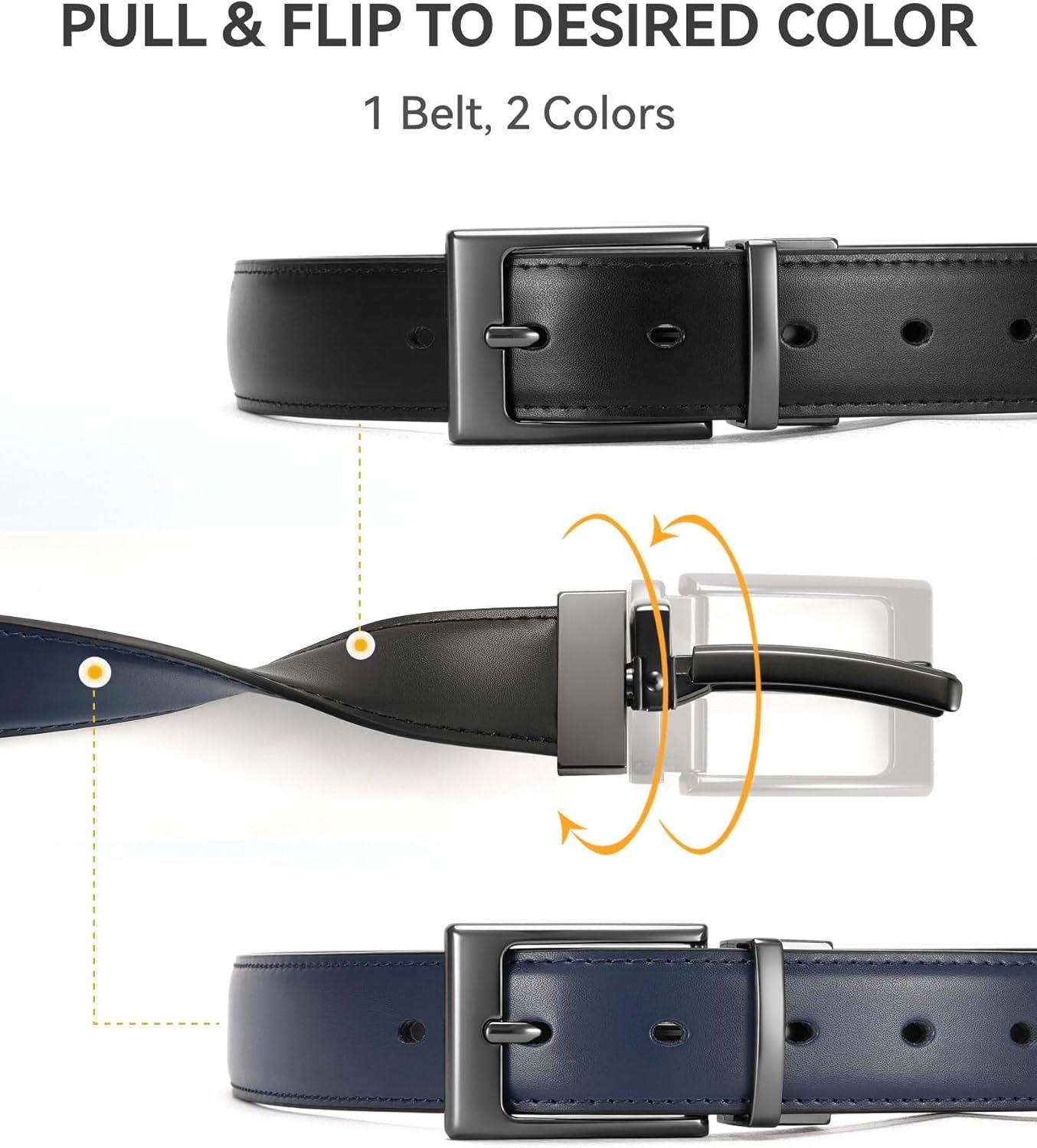 imageCHAOREN Reversible Belt Men 1 Piece  125quot Leather Dress Belt  Trim to Fit for Elegant StyleNavyBlack