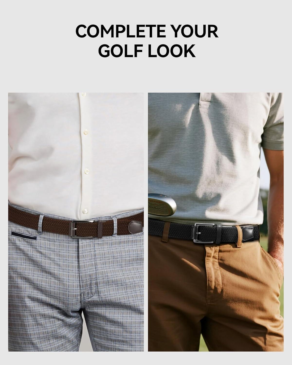 imageCHAOREN Stretch Belt Men 2 Pack  1 38quot Braided Golf Belts For Men  Casual Elastic For Pants and JeansBlack  Brown