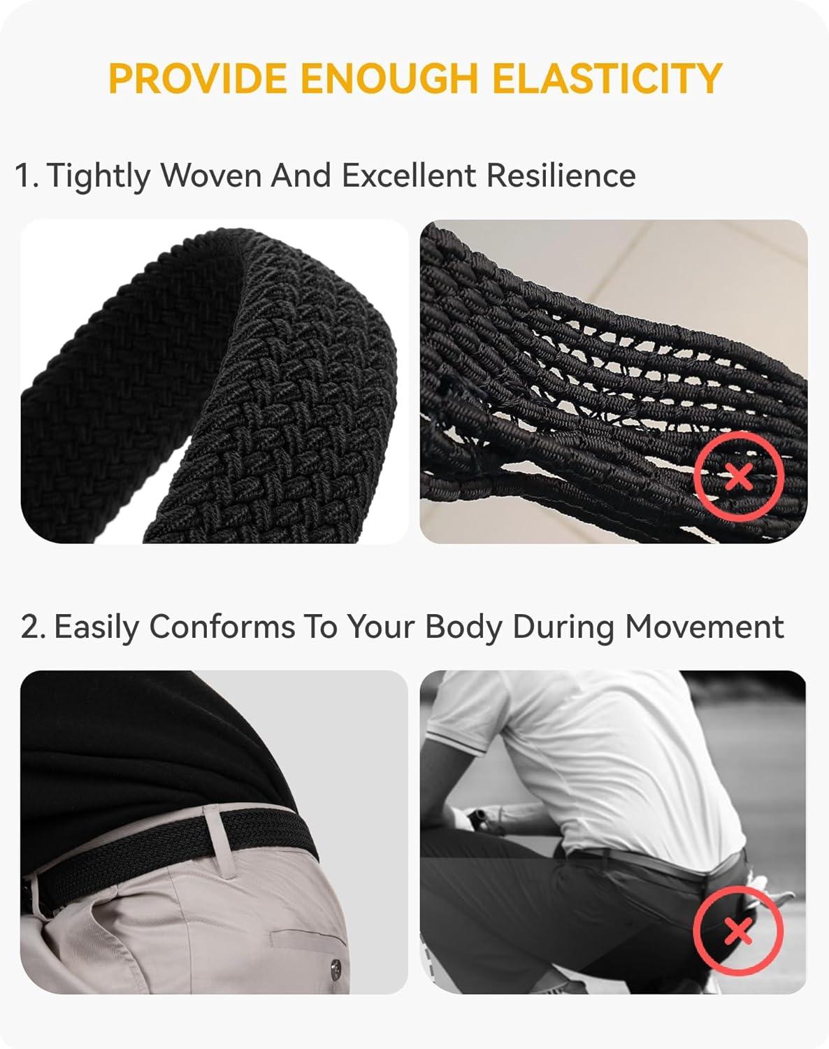 imageCHAOREN Stretch Belt Men 2 Pack  1 38quot Braided Golf Belts For Men  Casual Elastic For Pants and JeansBlack  Brown