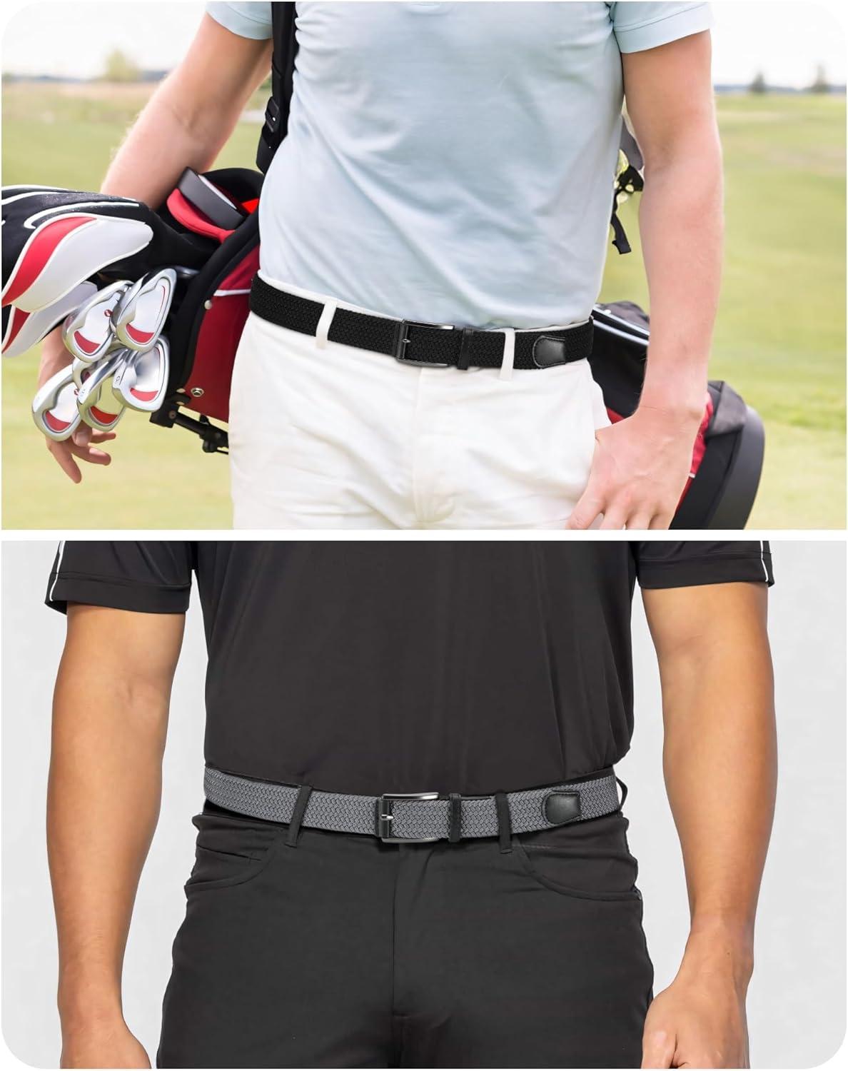 imageCHAOREN Stretch Belt Men 2 Pack  1 38quot Braided Golf Belts For Men  Casual Elastic For Pants and JeansGrey  Black