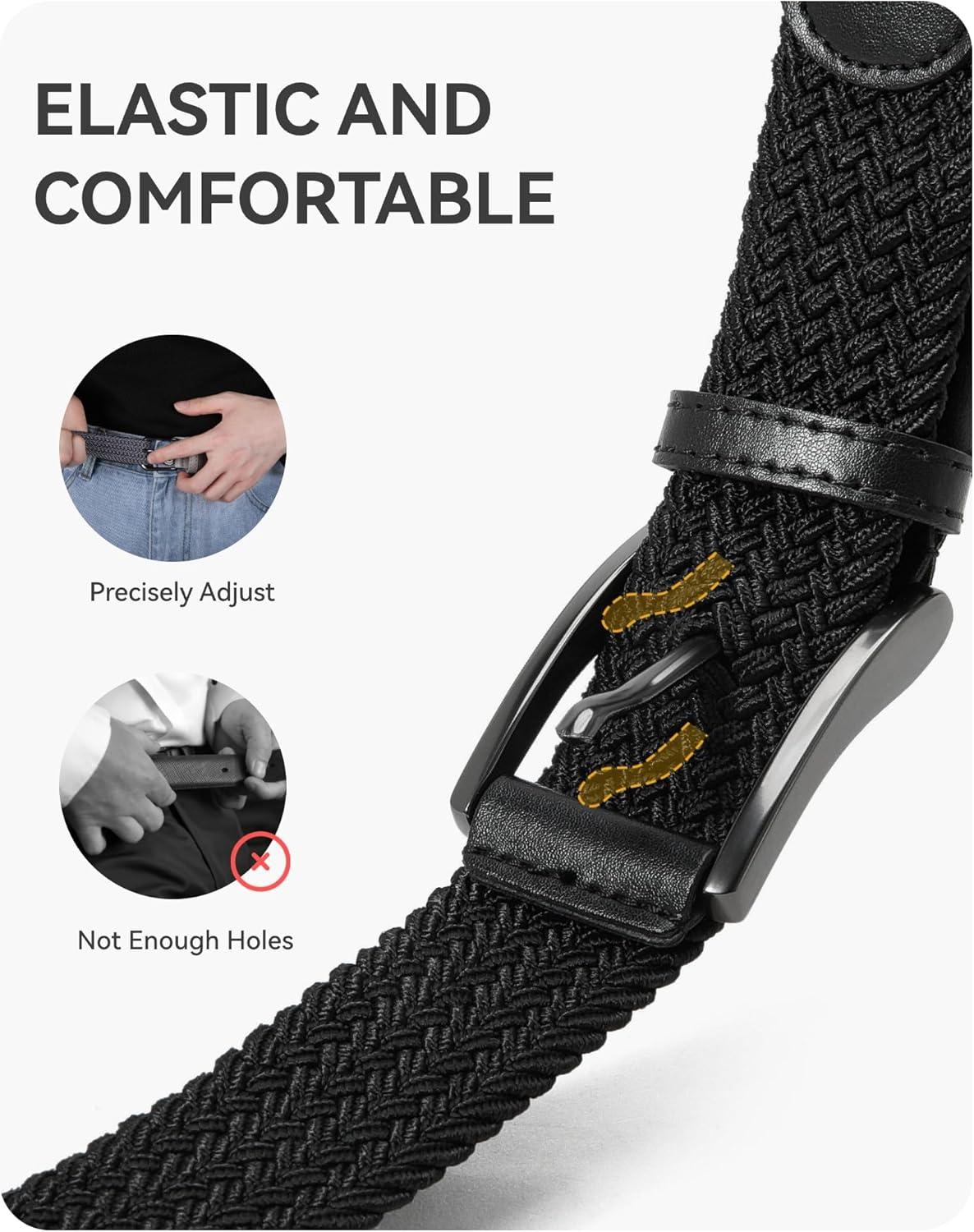 imageCHAOREN Stretch Belt Men 2 Pack  1 38quot Braided Golf Belts For Men  Casual Elastic For Pants and JeansGrey  Black