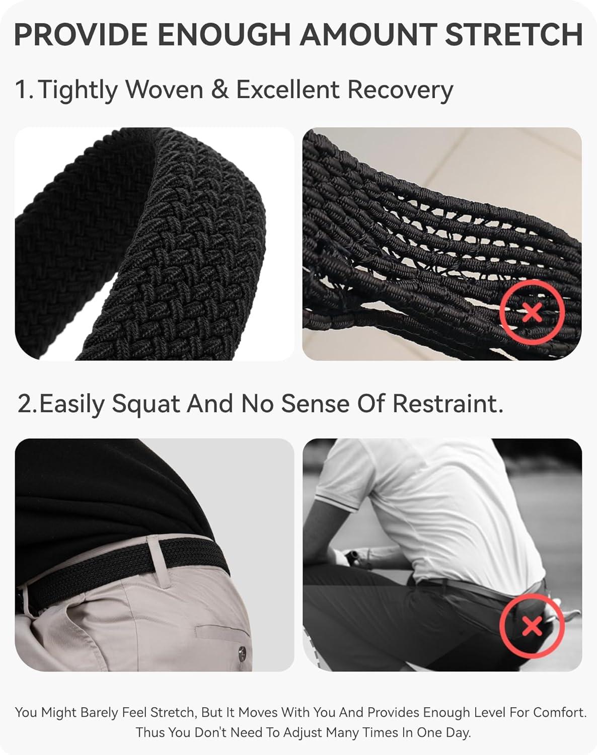 imageCHAOREN Stretch Belt Men 2 Pack  1 38quot Braided Golf Belts For Men  Casual Elastic For Pants and JeansGrey  Black