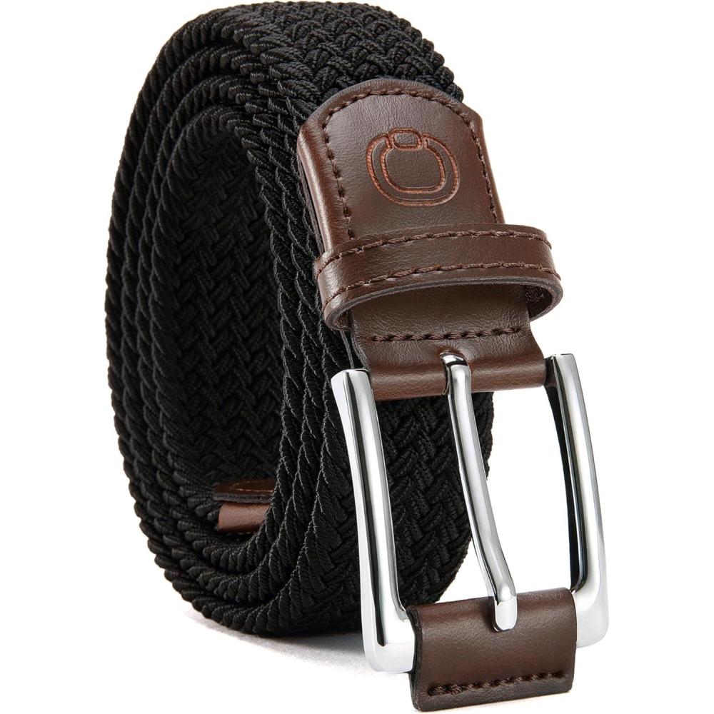 imageCHAOREN Mens Stretch Belt  1 38quot Elastic Braided Golf Belt for Men  Stretchy Web Fit Summer Casual JeansCoal Black