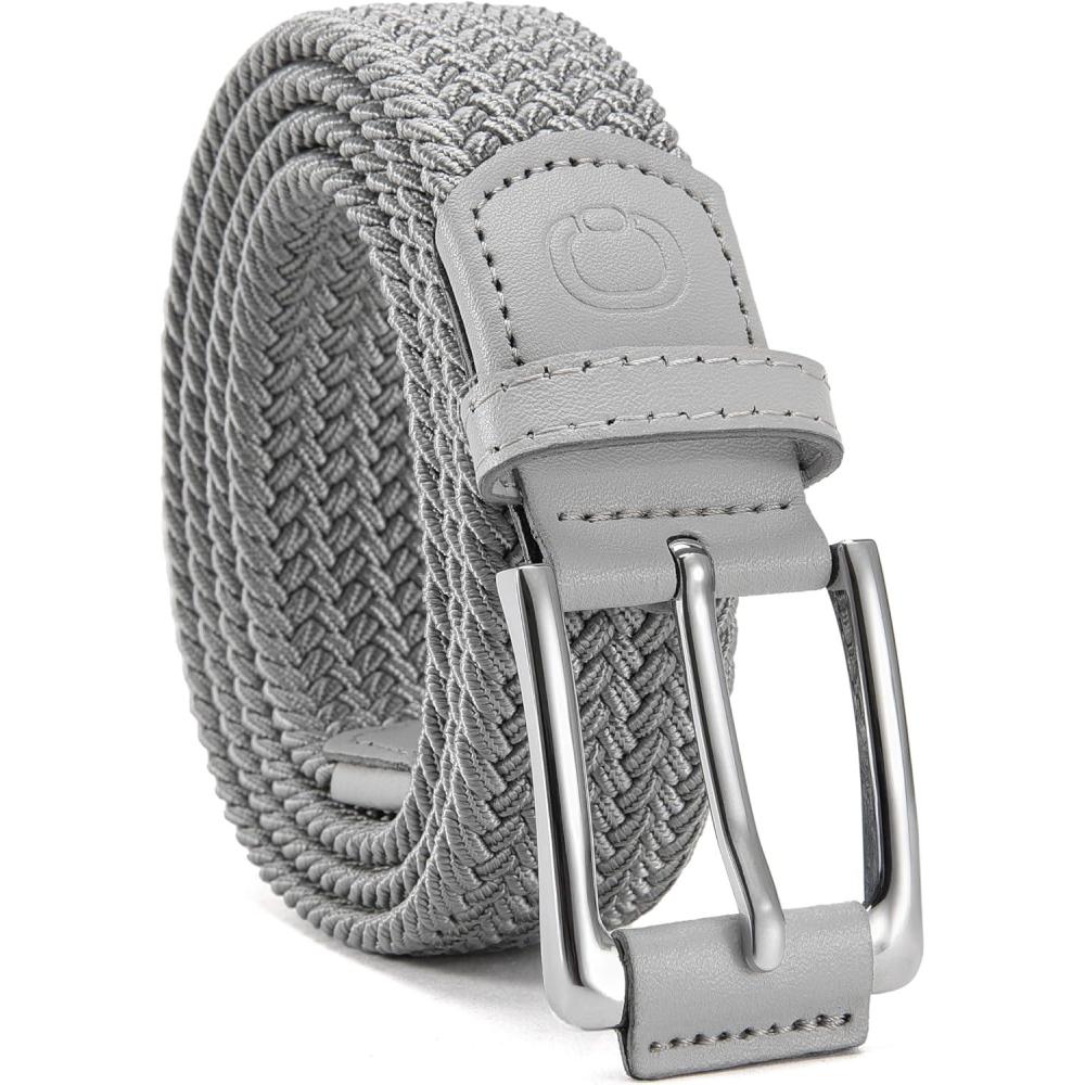 imageCHAOREN Mens Stretch Belt  1 38quot Elastic Braided Golf Belt for Men  Stretchy Web Fit Summer Casual JeansLight Grey