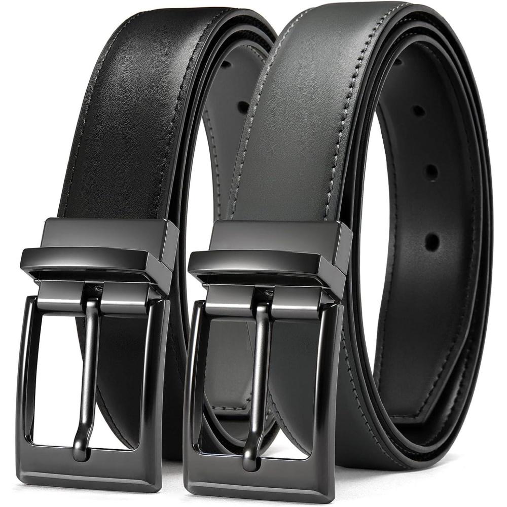 imageCHAOREN Reversible Belt Men 1 Piece  125quot Leather Dress Belt  Trim to Fit for Elegant StyleGreyBlack