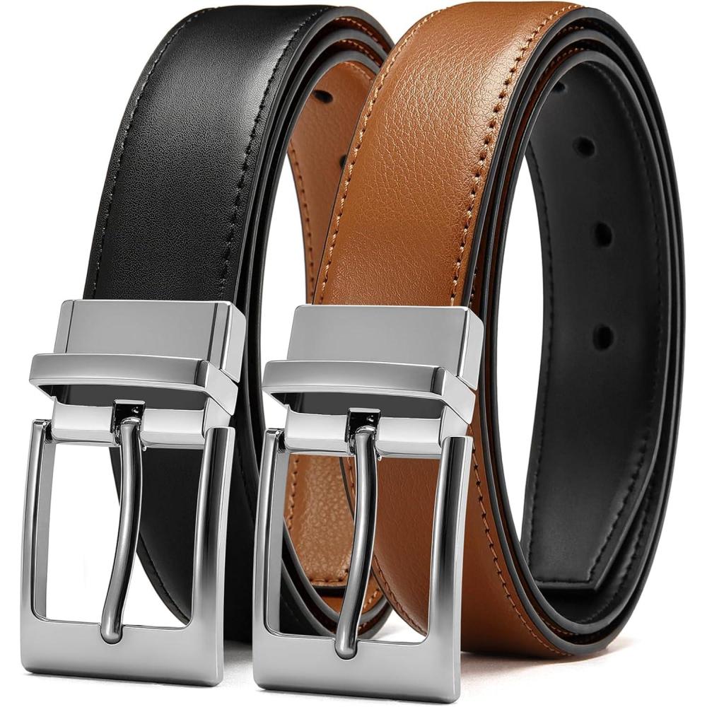imageCHAOREN Reversible Belt Men 1 Piece  125quot Leather Dress Belt  Trim to Fit for Elegant StyleLight BrownBlack