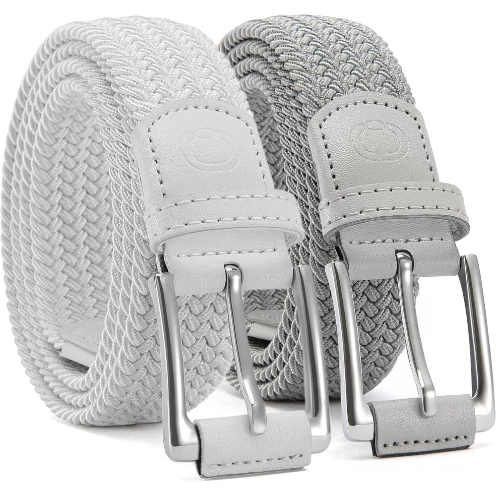 imageCHAOREN Stretch Belt Men 2 Pack  1 38quot Braided Golf Belts For Men  Casual Elastic For Pants and Jeans2packlight GreyWhite