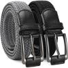 imageCHAOREN Stretch Belt Men 2 Pack  1 38quot Braided Golf Belts For Men  Casual Elastic For Pants and JeansGrey  Black