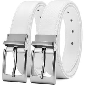 imageCHAOREN Reversible Belt Men 1 Piece  125quot Leather Dress Belt  Trim to Fit for Elegant StyleClassic WhiteTwill White