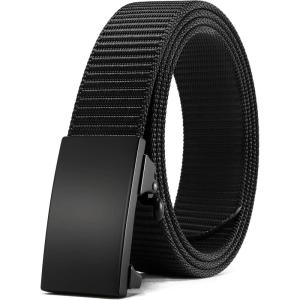 imageCHAOREN Nylon Ratchet Belts for Men  Adjustable Web Belt  Automatic Slide Buckle for Casual Golf WorkBlack 32mm
