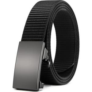 imageCHAOREN Nylon Ratchet Belts for Men  Adjustable Web Belt  Automatic Slide Buckle for Casual Golf WorkBright Black 32mm