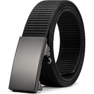 imageCHAOREN Nylon Ratchet Belts for Men  Adjustable Web Belt  Automatic Slide Buckle for Casual Golf WorkBright Black 35mm
