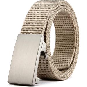 imageCHAOREN Nylon Ratchet Belts for Men  Adjustable Web Belt  Automatic Slide Buckle for Casual Golf WorkKhaki 35mm