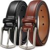 imageCHAOREN Leather Dress Belt Men 2 Pack  1 38 Mens Belts for Work Business Casual JeansBlackMahogany 32mm