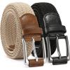 imageCHAOREN Stretch Belt Men 2 Pack  1 38 Braided Golf Belts For Men  Casual Elastic For Pants and Jeans2 Pack  Black  Beige