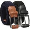 imageCHAOREN Stretch Belt Men 2 Pack  1 38 Braided Golf Belts For Men  Casual Elastic For Pants and Jeans2 Pack  Black  Navy Blue