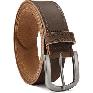 imageCHAOREN Full Grain Leather Belt for Men Work Belts for Men Heavy Duty Daily Wear for Jeans PantsVersatile Brown Stitched