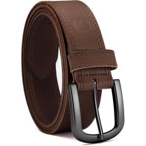 imageCHAOREN Full Grain Leather Belt for Men Work Belts for Men Heavy Duty Daily Wear for Jeans PantsVersatile Dark Brown Stitched