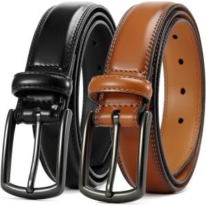 imageCHAOREN Leather Dress Belt Men 2 Pack  1 38 Mens Belts for Work Business Casual JeansBlackClassic Tan 32mm