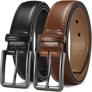 imageCHAOREN Leather Dress Belt Men 2 Pack  1 38 Mens Belts for Work Business Casual JeansBlackCognac
