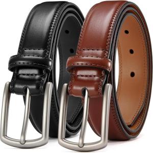 imageCHAOREN Leather Dress Belt Men 2 Pack  1 38 Mens Belts for Work Business Casual JeansBlackMahogany 32mm