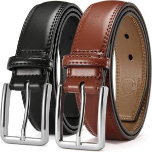 imageCHAOREN Leather Dress Belt Men 2 Pack  1 38 Mens Belts for Work Business Casual JeansClassic BlackBrown
