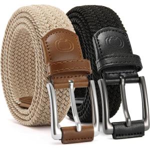 imageCHAOREN Stretch Belt Men 2 Pack  1 38 Braided Golf Belts For Men  Casual Elastic For Pants and Jeans2 Pack  Black  Beige