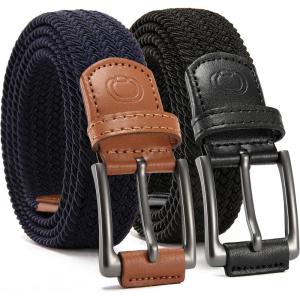 imageCHAOREN Stretch Belt Men 2 Pack  1 38 Braided Golf Belts For Men  Casual Elastic For Pants and Jeans2 Pack  Black  Navy Blue