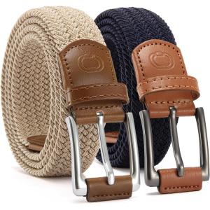 imageCHAOREN Stretch Belt Men 2 Pack  1 38 Braided Golf Belts For Men  Casual Elastic For Pants and Jeans2 Pack  Navy Blue  Beige