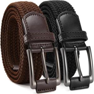 imageCHAOREN Stretch Belt Men 2 Pack  1 38 Braided Golf Belts For Men  Casual Elastic For Pants and JeansBlack  Brown
