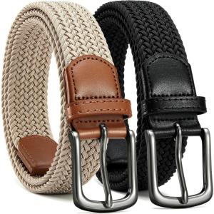 imageCHAOREN Stretch Belt Men 2 Pack  1 38 Braided Golf Belts For Men  Casual Elastic For Pants and JeansBlack  Khaki