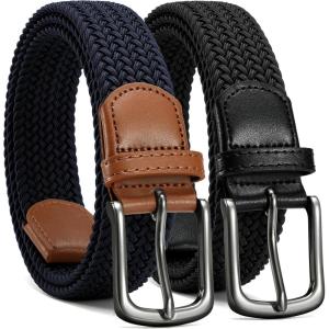imageCHAOREN Stretch Belt Men 2 Pack  1 38 Braided Golf Belts For Men  Casual Elastic For Pants and JeansBlack  Navy Blue