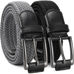 imageCHAOREN Stretch Belt Men 2 Pack  1 38 Braided Golf Belts For Men  Casual Elastic For Pants and JeansGrey  Black