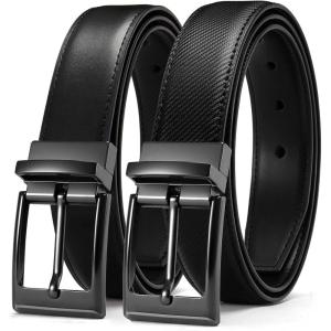 imageCHAOREN Reversible Belt Men 1 Piece  125 Leather Dress Belt  Trim to Fit for Elegant StyleClassic BlackTwill Black