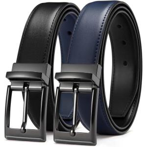 imageCHAOREN Reversible Belt Men 1 Piece  125 Leather Dress Belt  Trim to Fit for Elegant StyleNavyBlack