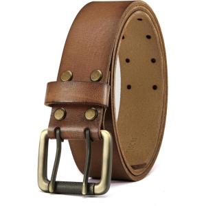 imageCHAOREN Work Belts for Men Heavy Duty  15 Full Grain Leather Belt Casual  Fully Adjustable Double ProngClassic Light Brown