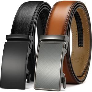 imageCHAOREN Leather Ratchet Belt Men 2 Pack  Customizable Fit Effortless Style 35mmBasic BlackWeaven Tan