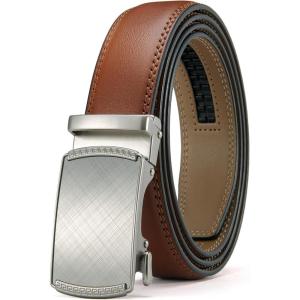 imageCHAOREN Mens Dress Belt  Mens Ratchet Belt Leather for Dress Pant  Micro Adjustable Belts Fit EverywhereCharcoal Depiction  Tan
