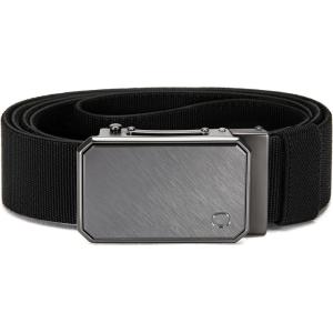 imageCHAOREN Mens Ratchet Belt  15 Stretch Nylon Belts for Casual Work Golf  Adjustable Fit for Everyday ComfortBrushed Grey  Black