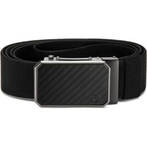imageCHAOREN Mens Ratchet Belt  15 Stretch Nylon Belts for Casual Work Golf  Adjustable Fit for Everyday ComfortCarbon Fiber  Black