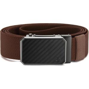 imageCHAOREN Mens Ratchet Belt  15 Stretch Nylon Belts for Casual Work Golf  Adjustable Fit for Everyday ComfortCarbon Fiber  Brown