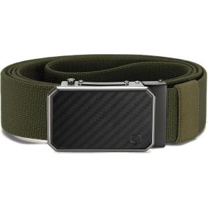 imageCHAOREN Mens Ratchet Belt  15 Stretch Nylon Belts for Casual Work Golf  Adjustable Fit for Everyday ComfortCarbon Fiber  Green