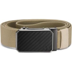 imageCHAOREN Mens Ratchet Belt  15 Stretch Nylon Belts for Casual Work Golf  Adjustable Fit for Everyday ComfortCarbon Fiber  Khaki