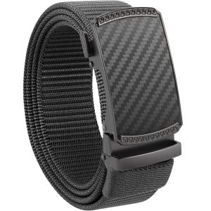 imageCHAOREN Nylon Ratchet Belts for Men  Adjustable Casual Work Belt with Slide Buckle  Trim to FitCarbon Fiber ImperialGrey