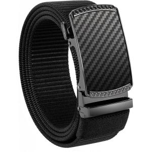 imageCHAOREN Nylon Ratchet Belts for Men  Adjustable Casual Work Belt with Slide Buckle  Trim to FitCarbon FiberBlack 35mm