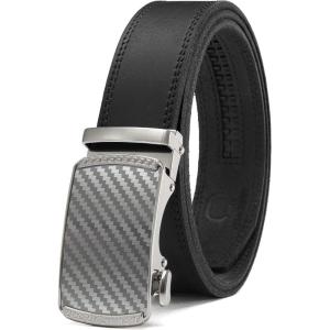 imageCHAOREN Mens Belt Leather Ratchet Belt  Customizable Fit Effortless Style 35mmCarbon Fiber Silver  Full Grain Black