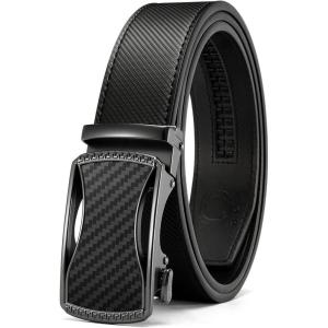 imageCHAOREN Mens Belt Leather Ratchet Belt  Customizable Fit Effortless Style 35mmCurved Carbon Fiber  Black