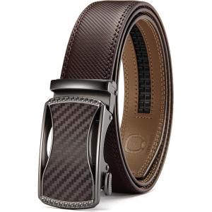 imageCHAOREN Mens Belt Leather Ratchet Belt  Customizable Fit Effortless Style 35mmCurved Carbon Fiber  Brown