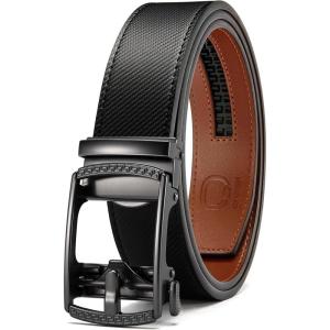 imageCHAOREN Mens Belt Leather Ratchet Belt  Customizable Fit Effortless Style 35mmHollow Gun  Black
