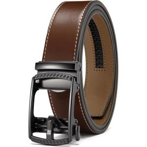 imageCHAOREN Mens Belt Leather Ratchet Belt  Customizable Fit Effortless Style 35mmHollow Gun  Brown